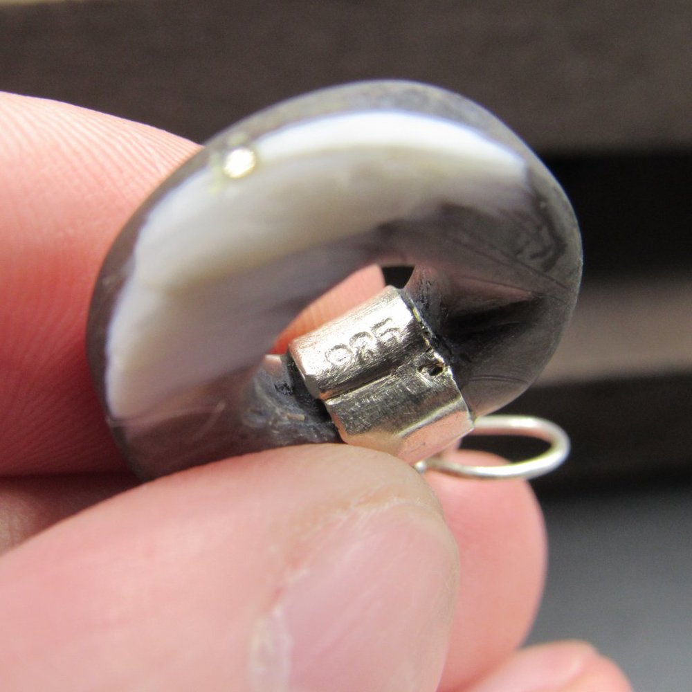 Sterling Silver Dark Circle Shell Handmade Earrin… - image 5